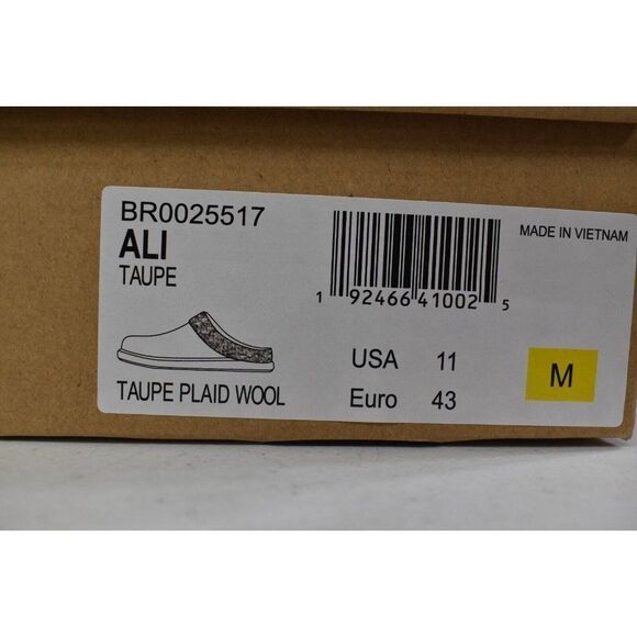 Born Womens Size 11 Ali Genuine Shearling Wool Trim White Plaid Slip On Slippers - Picture 12 of 12